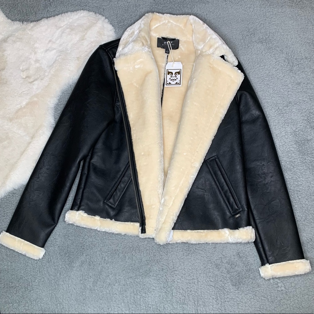 Obey, faux leather and fur jacket, size large